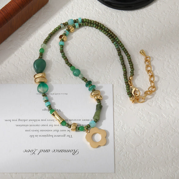 Wholesale Copper Geometric Flower Pendant Handmade Elegant Women's Clavicle Chain Necklace