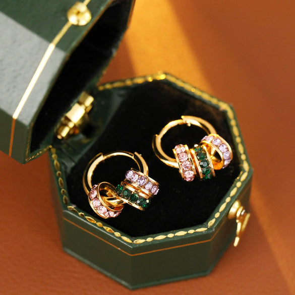 Wholesale Copper Geometric Hoop Earrings With Threecolor Diamond Electroplating For Women Retro Style