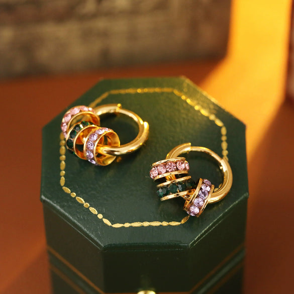 Wholesale Copper Geometric Hoop Earrings With Threecolor Diamond Electroplating For Women Retro Style