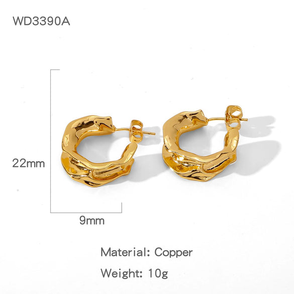 Wholesale Copper Geometric Irregular Round Electroplated Gold Earrings For Women