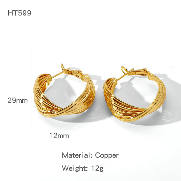 Wholesale Copper Geometric Irregular Round Electroplated Gold Earrings For Women