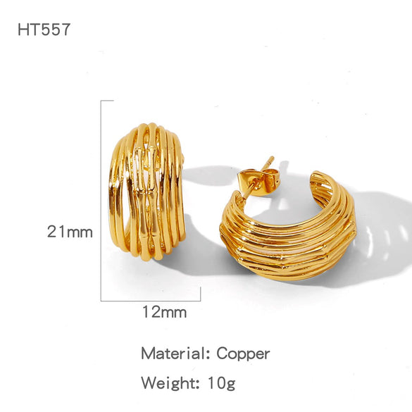 Wholesale Copper Geometric Irregular Round Electroplated Gold Earrings For Women