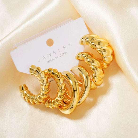 Wholesale Copper Geometric Irregular Women's Earrings Threepiece Set Retro Highend Allmatch Niche Exquisite