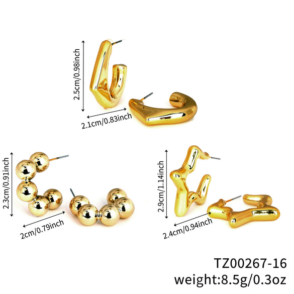 Wholesale Copper Geometric Irregular Women's Earrings Threepiece Set Retro Highend Allmatch Niche Exquisite