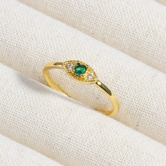 Wholesale Copper Geometric Micropaved Light Luxury Emerald Inlaid Ring For Women