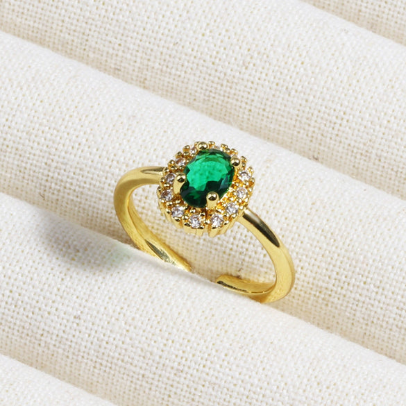 Wholesale Copper Geometric Micropaved Light Luxury Emerald Inlaid Ring For Women