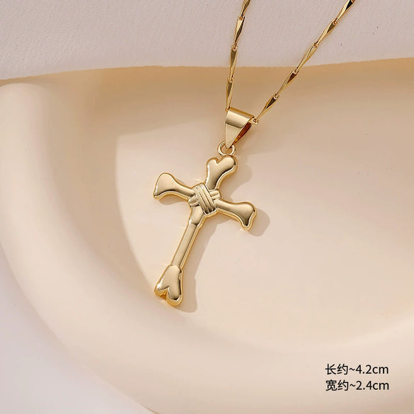 Wholesale Copper Geometric Retro Cross Pendant Necklace 18K Gold Plated Hip Hop Style