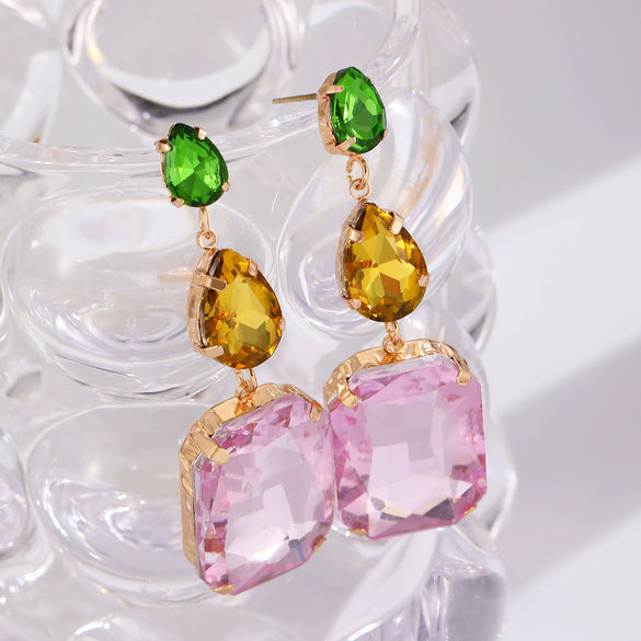 Wholesale Copper Geometric Rhinestone Earrings For Women Light Luxury Electroplated