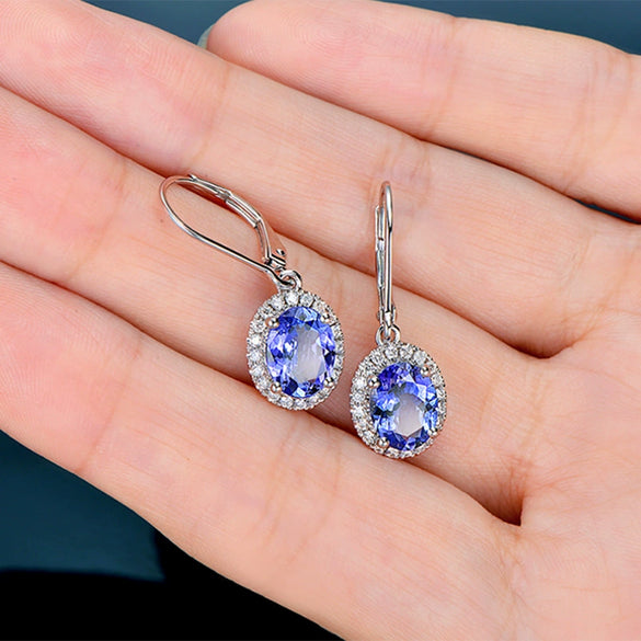 Wholesale Copper Geometric Shiny Blue Zircon Long Earrings For Ladies