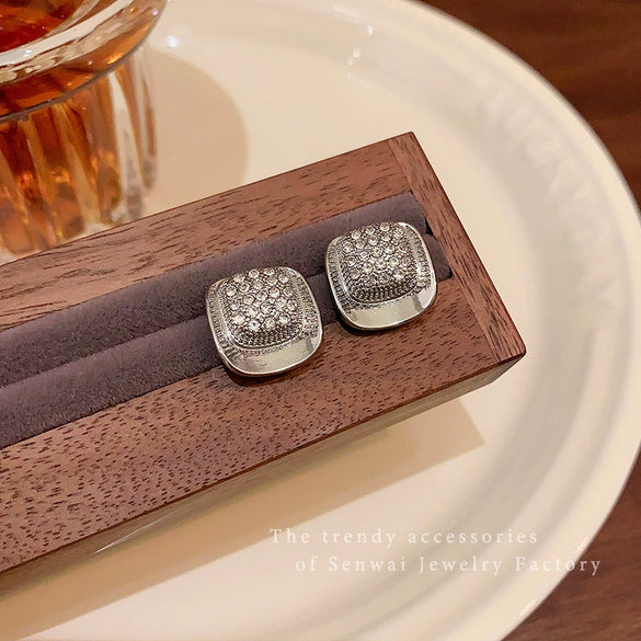 Wholesale Copper Geometric Square Microinlaid Zircon Electroplated Women's Earrings