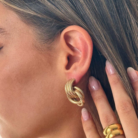 Wholesale Copper Geometric Style Twisted Cross Double Ring Earrings With Electroplating