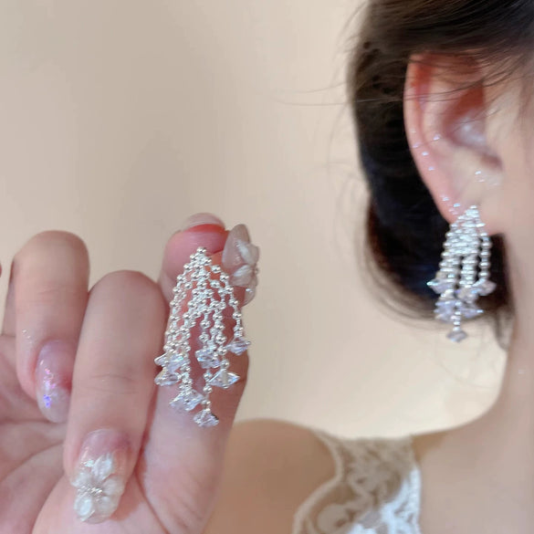 Wholesale Copper Geometric Tassel Earrings Electroplated Little Fresh Style For Women