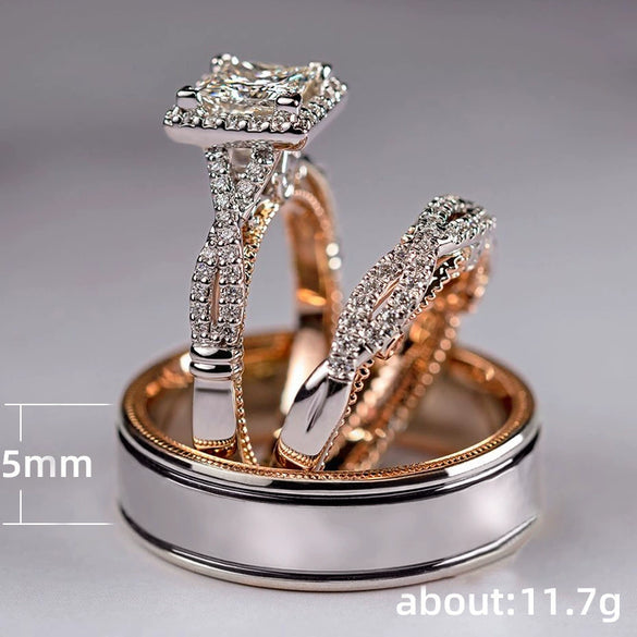Wholesale Copper Geometric Threepiece Ring Electroplated Rose Gold Color For Women