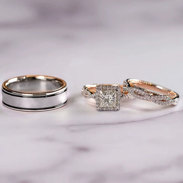 Wholesale Copper Geometric Threepiece Ring Electroplated Rose Gold Color For Women