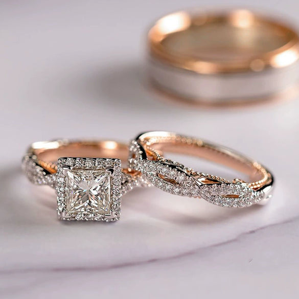 Wholesale Copper Geometric Threepiece Ring Electroplated Rose Gold Color For Women