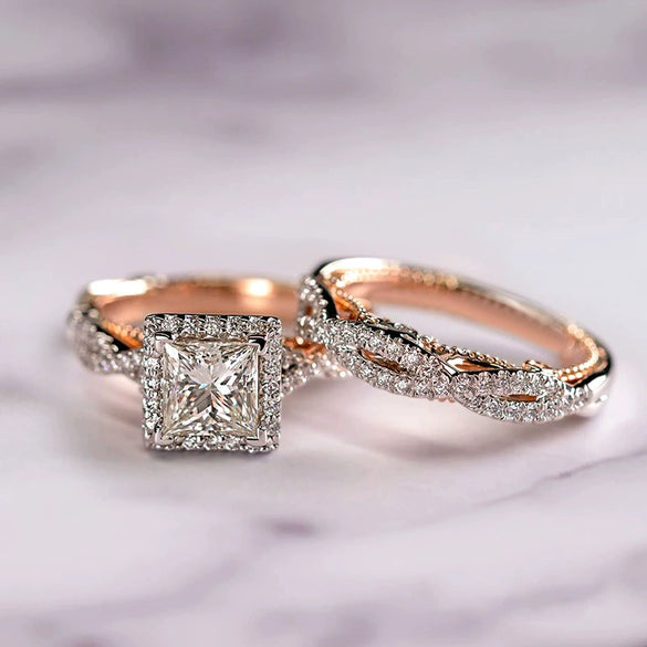 Wholesale Copper Geometric Threepiece Ring Electroplated Rose Gold Color For Women
