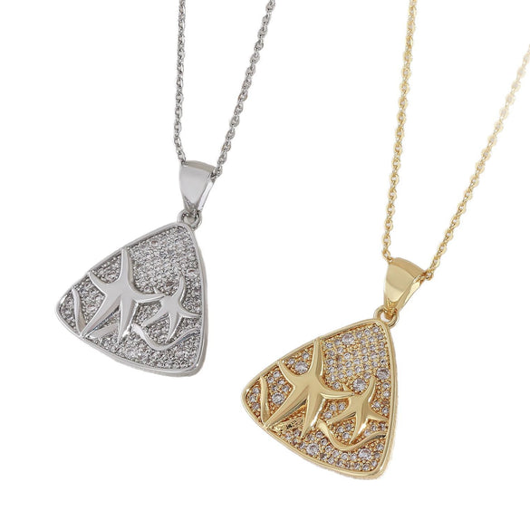 Wholesale Copper Geometric Triangle And Starfish Fashion Simple Clavicle Necklace With Electroplating
