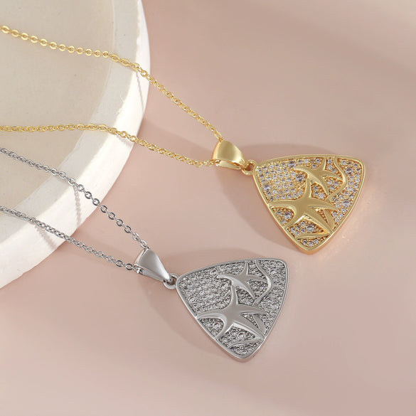 Wholesale Copper Geometric Triangle And Starfish Fashion Simple Clavicle Necklace With Electroplating