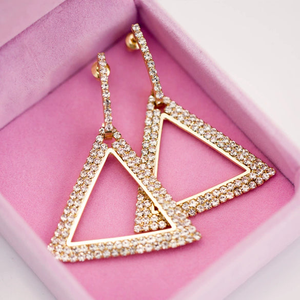 Wholesale Copper Geometric Triangle Drop Shape Diamond Earrings For Women