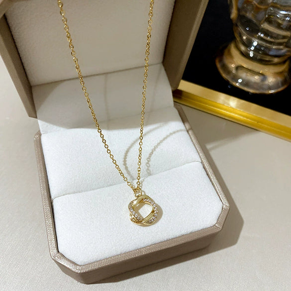 Wholesale Copper Geometric Winding Diamond Pendant Electroplated Titanium Steel Women's Clavicle Chain Necklace