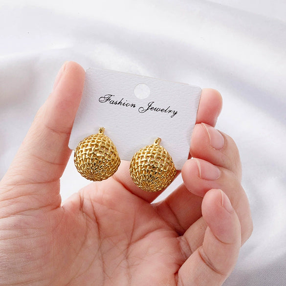 Wholesale Copper Geometric Woven Mesh Hollow Vegetable Basket Earrings Electroplated