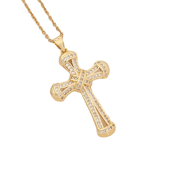 Wholesale Copper Gold Inlaid Zircon Cross Pendant Necklace For Women
