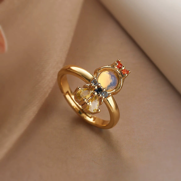 Wholesale Copper Gold Plated Geometric Micro Inlay Women's Fairy Tale Princess Ring