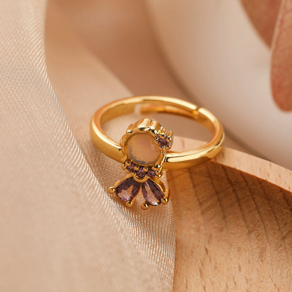 Wholesale Copper Gold Plated Geometric Micro Inlay Women's Fairy Tale Princess Ring