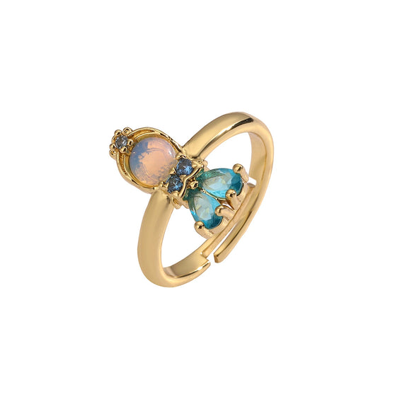 Wholesale Copper Gold Plated Geometric Micro Inlay Women's Fairy Tale Princess Ring