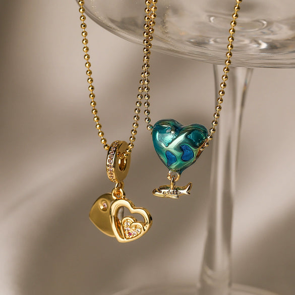 Wholesale Copper Gold Plated Zircon Drop Love Aircraft Pendant Necklace With Geometric Style For Female