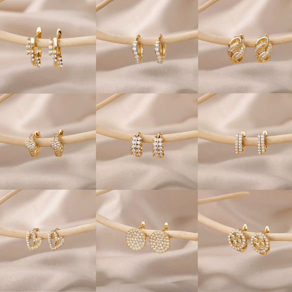 Wholesale Copper Gold Platinum Inlaid Geometric Cshaped And Heartshaped Earrings For Female