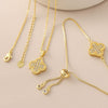 Wholesale Copper Goldplated Fourleaf Clover Pendant Necklace And Bracelet Set Jewelry For Women With Plants And Flowers Pattern And O Word Chain