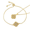 Wholesale Copper Goldplated Fourleaf Clover Pendant Necklace And Bracelet Set Jewelry For Women With Plants And Flowers Pattern And O Word Chain
