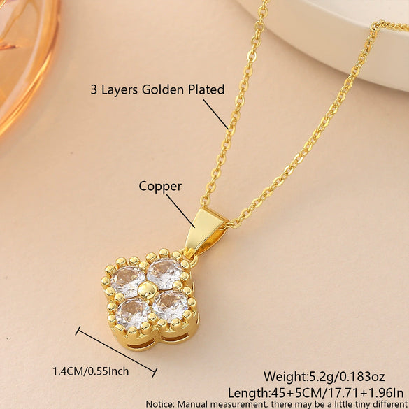 Wholesale Copper Goldplated Fourleaf Clover Pendant Necklace And Bracelet Set Jewelry For Women With Plants And Flowers Pattern And O Word Chain