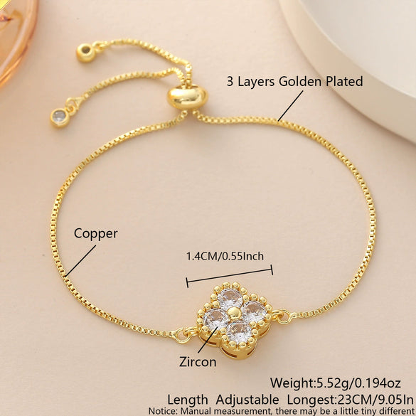Wholesale Copper Goldplated Fourleaf Clover Pendant Necklace And Bracelet Set Jewelry For Women With Plants And Flowers Pattern And O Word Chain
