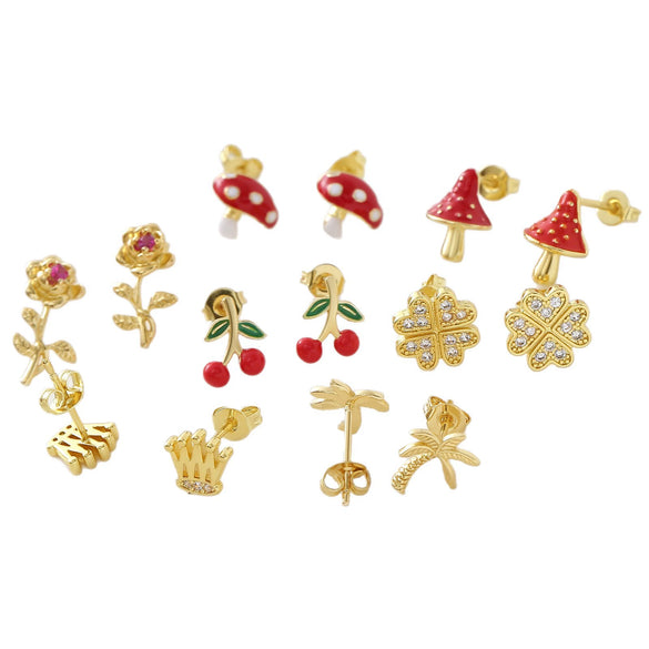 Wholesale Copper Goldplated Fruitshaped Diamondstudded Earrings For Women In Sweet Cool Style