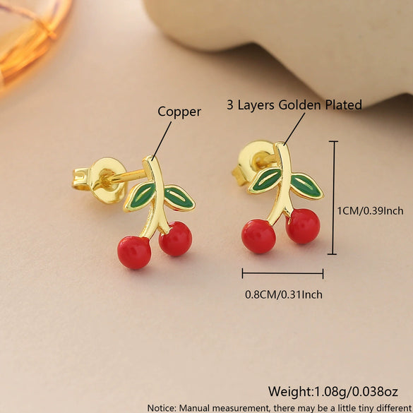 Wholesale Copper Goldplated Fruitshaped Diamondstudded Earrings For Women In Sweet Cool Style