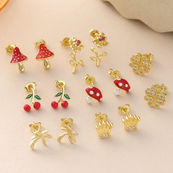 Wholesale Copper Goldplated Fruitshaped Diamondstudded Earrings For Women In Sweet Cool Style