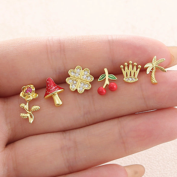Wholesale Copper Goldplated Fruitshaped Diamondstudded Earrings For Women In Sweet Cool Style