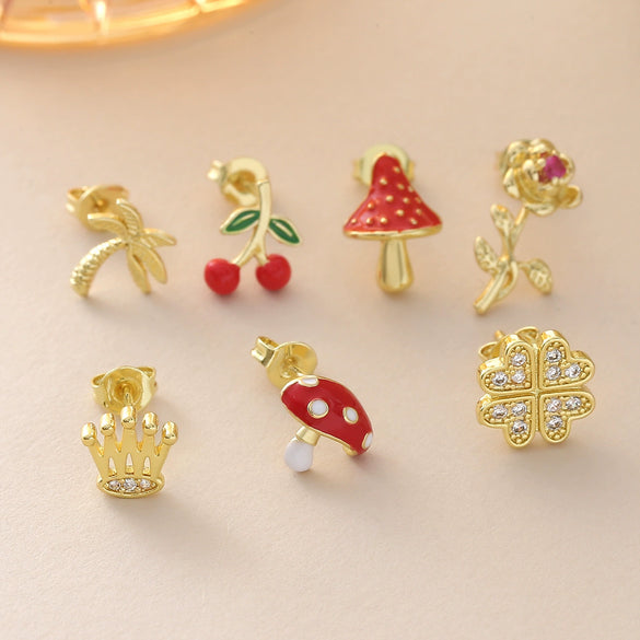Wholesale Copper Goldplated Fruitshaped Diamondstudded Earrings For Women In Sweet Cool Style