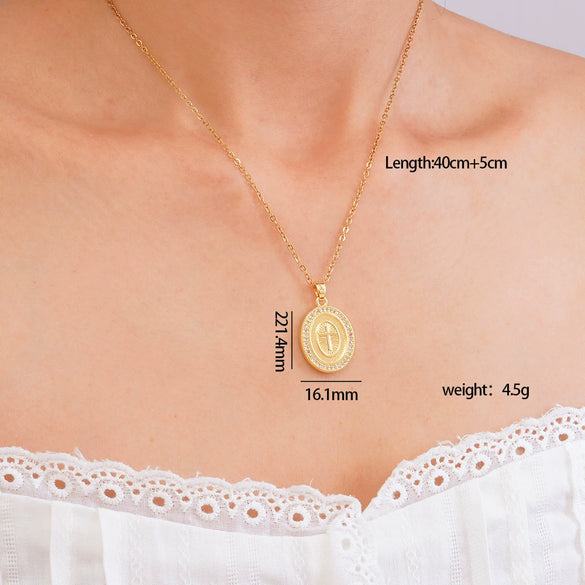 Wholesale Copper Goldplated Geometric Micropaved Zircon Cross Women's Light Luxury O Chain Necklace