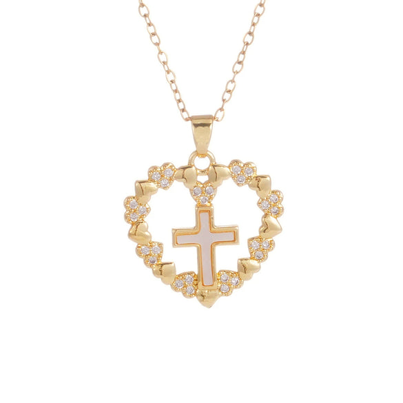 Wholesale Copper Goldplated Geometric Micropaved Zircon Cross Women's Light Luxury O Chain Necklace