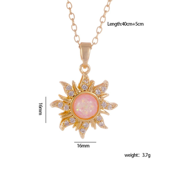 Wholesale Copper Goldplated Geometric Pendant Necklace With Mixed Gemstone Setting For Women Light Luxury Minimalist Style O Word Chain Electroplating Process