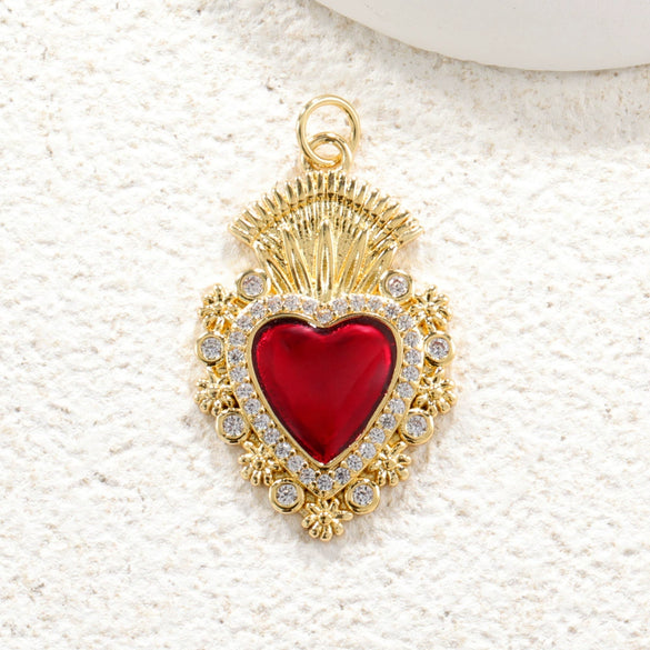 Wholesale Copper Goldplated Heart Pendant With Dripping Oil Design Christmas Ornaments