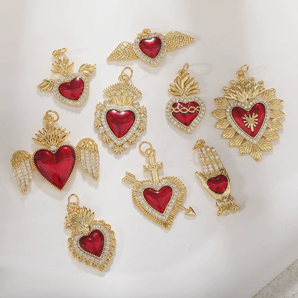 Wholesale Copper Goldplated Heart Pendant With Dripping Oil Design Christmas Ornaments