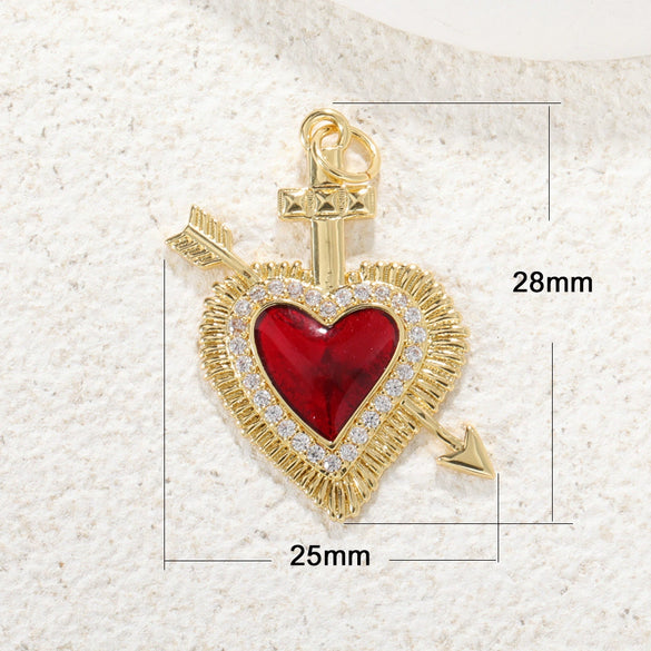 Wholesale Copper Goldplated Heart Pendant With Dripping Oil Design Christmas Ornaments