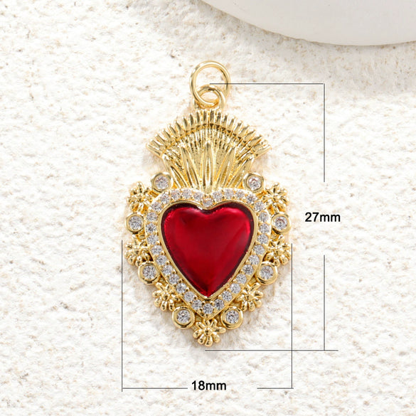 Wholesale Copper Goldplated Heart Pendant With Dripping Oil Design Christmas Ornaments