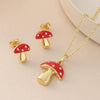 Wholesale Copper Goldplated Ins Style Mushroom Pendant Necklace And Earrings Set For Women