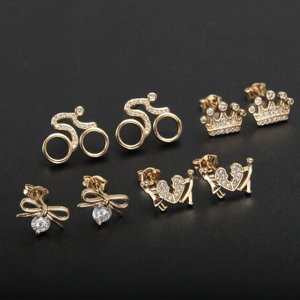Wholesale Copper Goldplated Light Luxury Geometric Heart Bow Pattern Earrings For Women