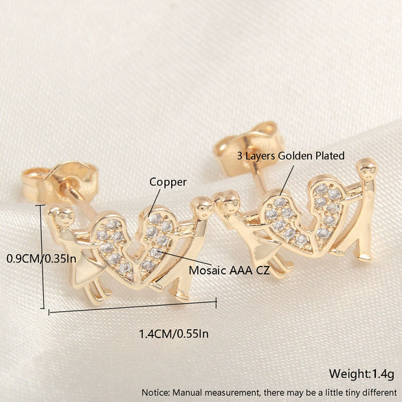 Wholesale Copper Goldplated Light Luxury Geometric Heart Bow Pattern Earrings For Women